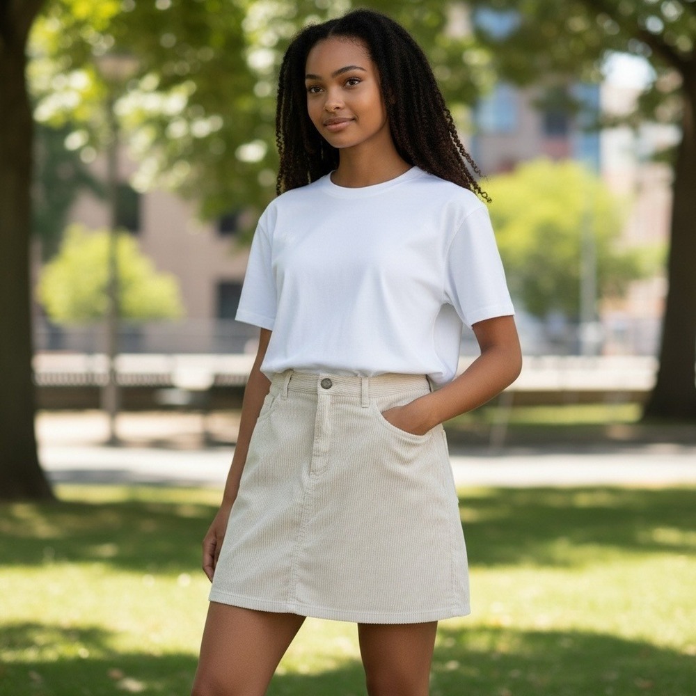 Esprit Corduroy Skirt 13/14 Cream Y2K 90s Wide Wale Mini Minimalist Academia